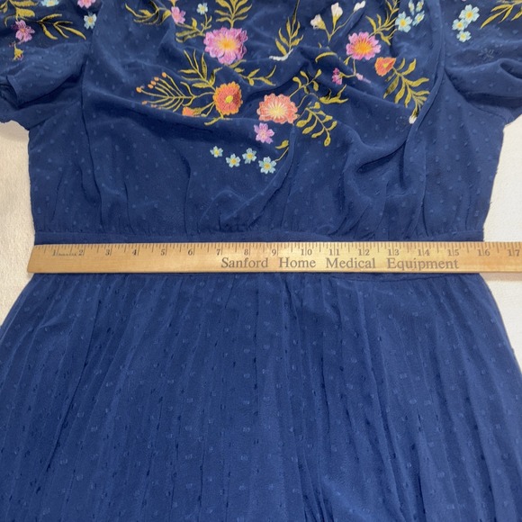 ASOS‎ Design Pleated Textured Cowl Front Embroidered Dress Artsy Fairycore Sz10 - Picture 7 of 11